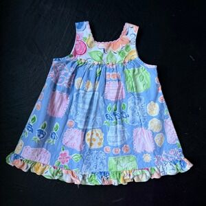Chicken Noodle Dress Vintage Kids 4T Blue Patchwork Floral Cotton 90s USA